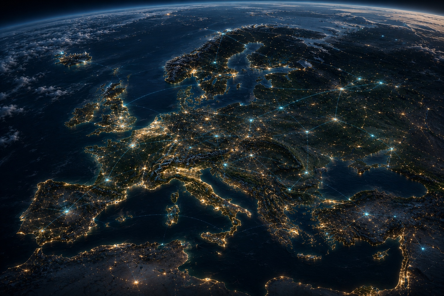 A continental connected estate across Europe with subtle operational nodes and restrained intelligence pathways.